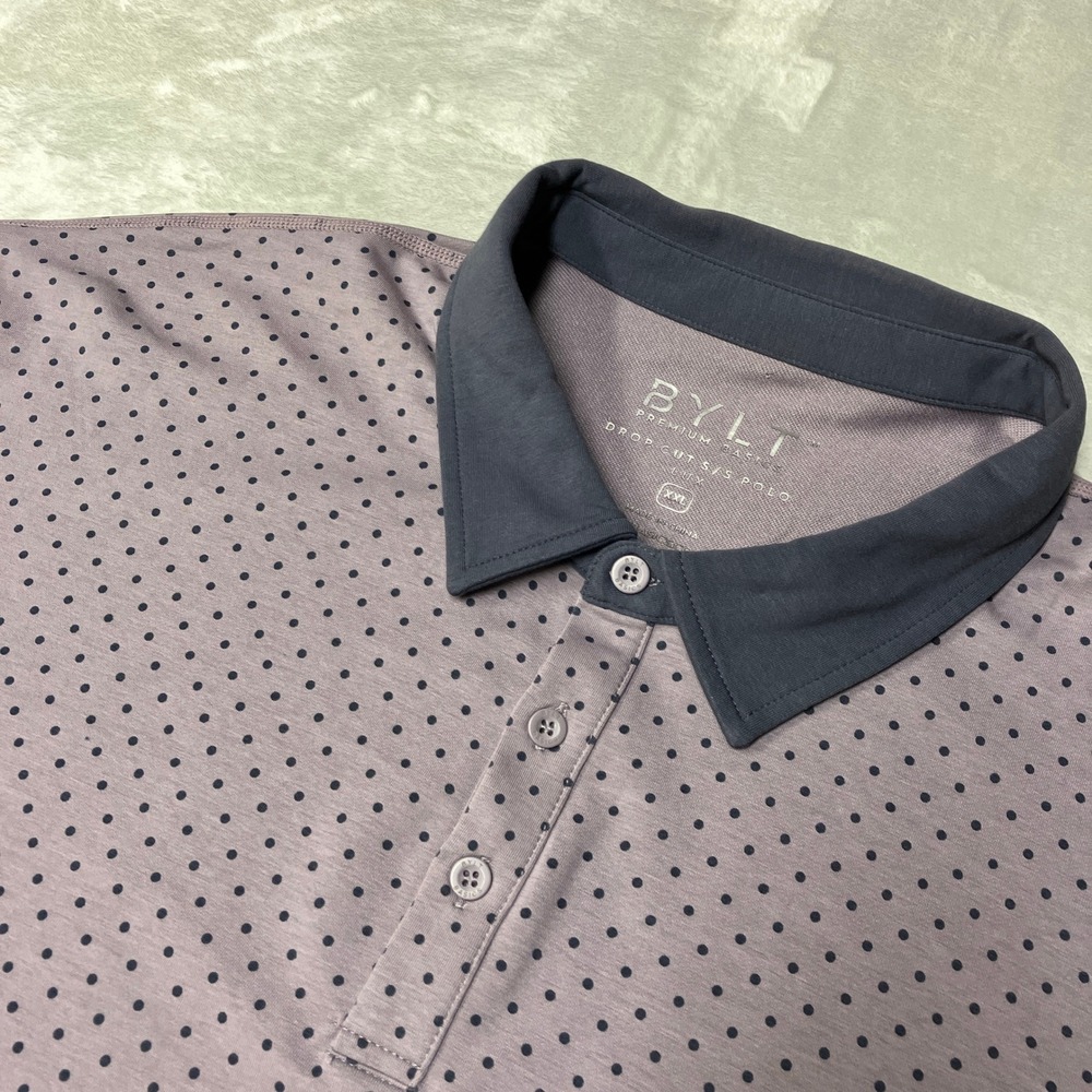 BYLT Premium Basics Polo Drop Cut Lux Polka Dot Short Sleeve Purple Mens XXL